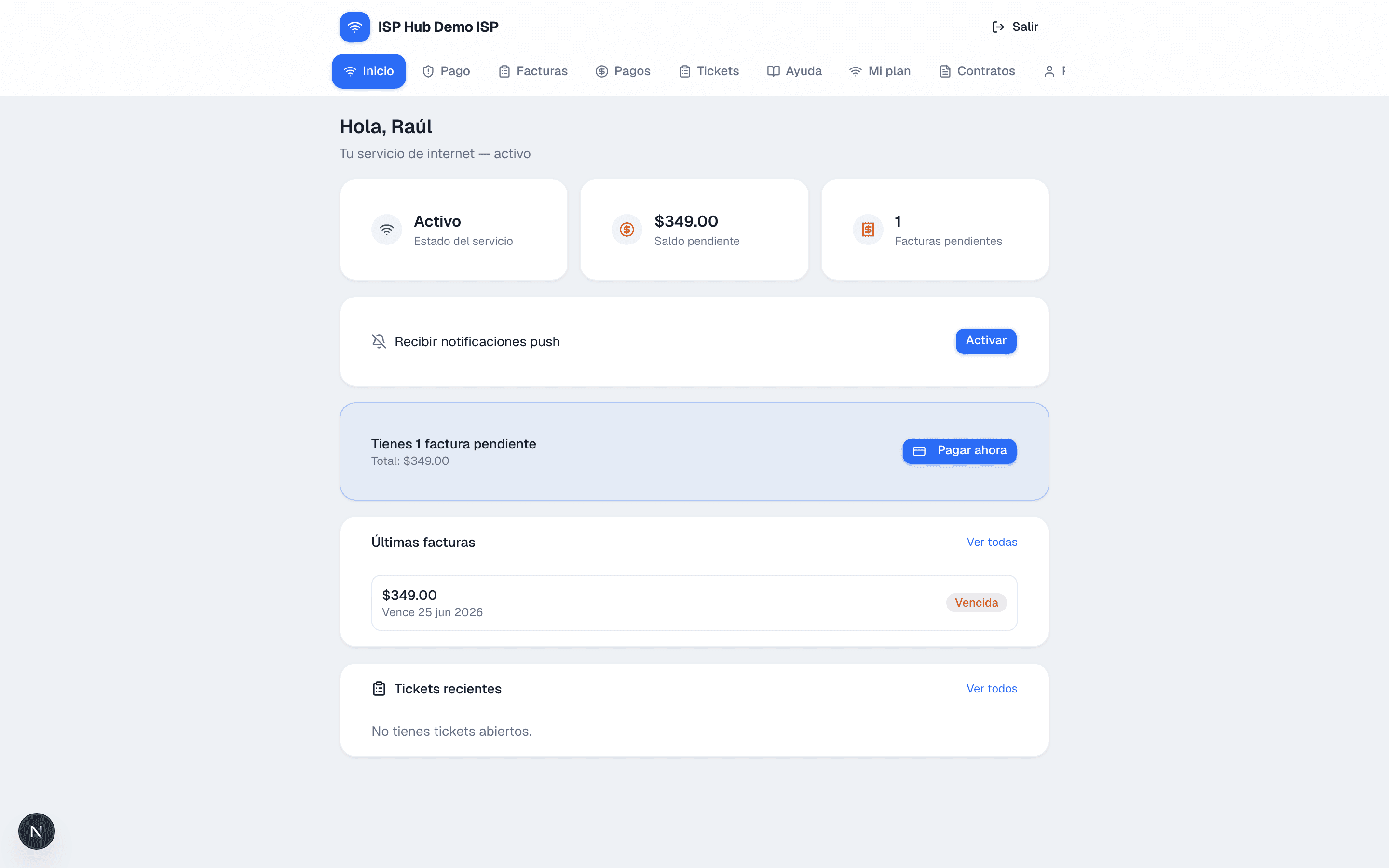 Portal del cliente con tu marca en ISP Hub
