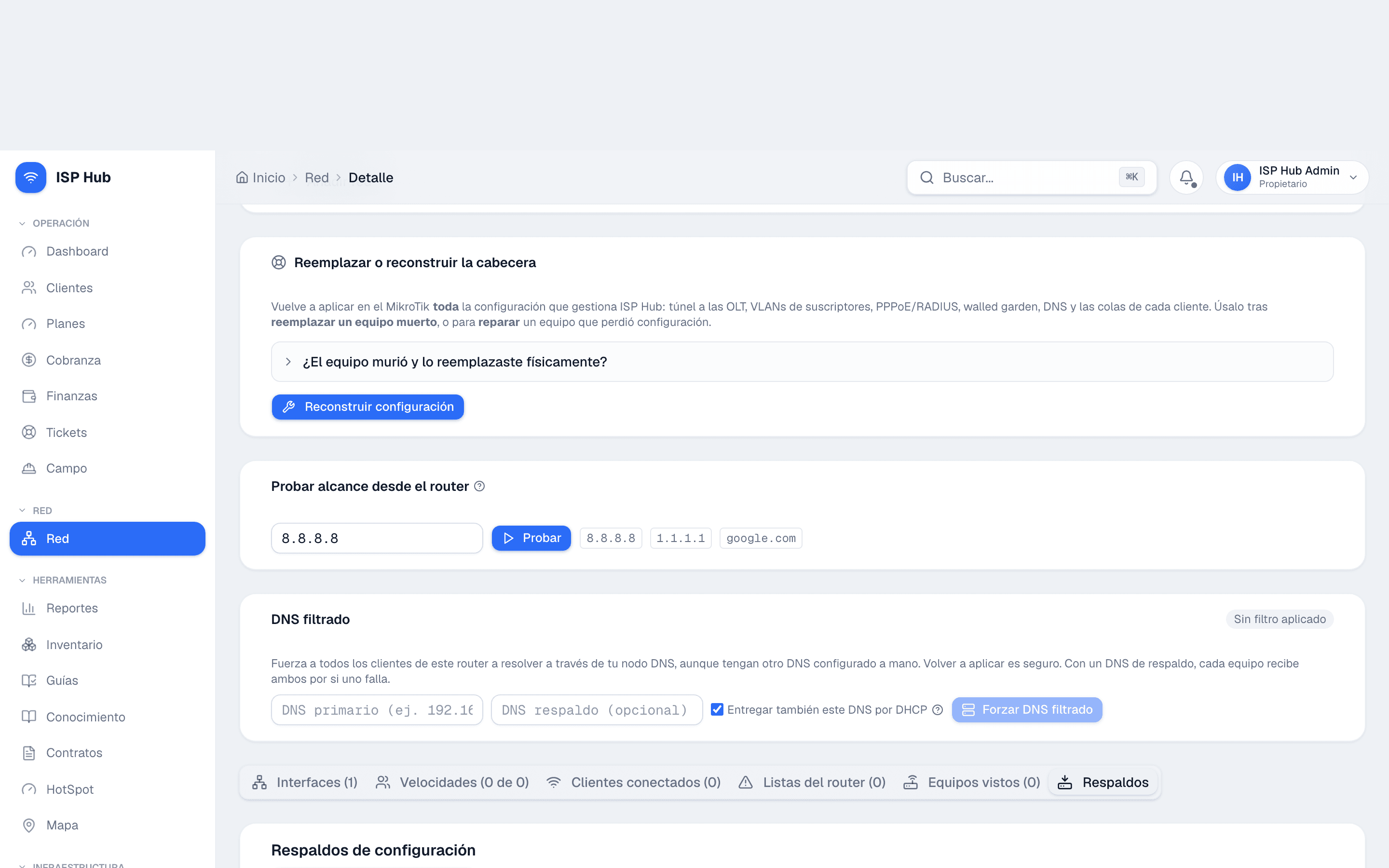 Respaldo y restauración de equipos en ISP Hub